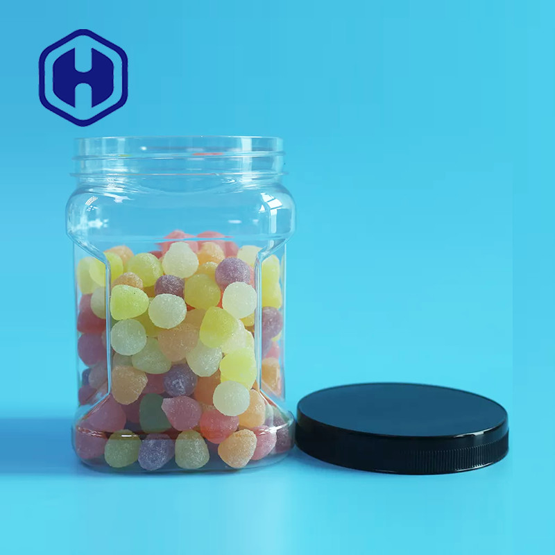 Pots en plastique clairs de poignée de maçon de place empilable d'ANIMAL FAMILIER avec l'emballage de nourriture rond de biscuit de couvercles
