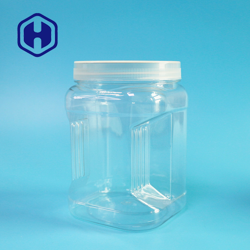 Pots en plastique clairs de poignée de maçon de place empilable d'ANIMAL FAMILIER avec l'emballage de nourriture rond de biscuit de couvercles