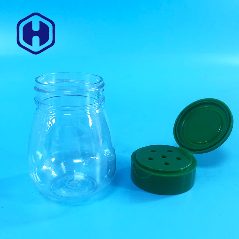Petit pot d' épices en plastique vide en PET rond au sel et au poivre 100 ml avec couvercle à flipper 6 trous