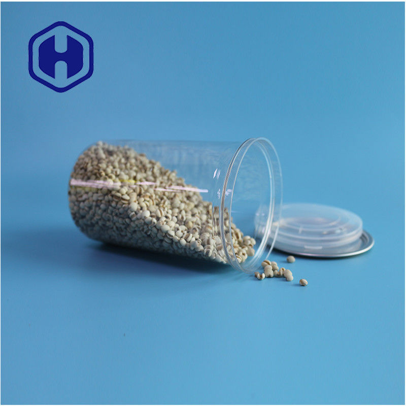 Produits de mer Noix Produits alimentaires sûrs Transparents Recyclable Ronde PET Cannes alimentaires avec facile ouverture