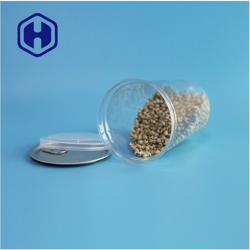 Produits de mer Noix Produits alimentaires sûrs Transparents Recyclable Ronde PET Cannes alimentaires avec facile ouverture