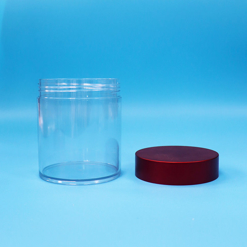 BPA libre Noix de bonbon de biscuits de qualité alimentaire en PET en plastique transparent en pot à vis couvercle rouge