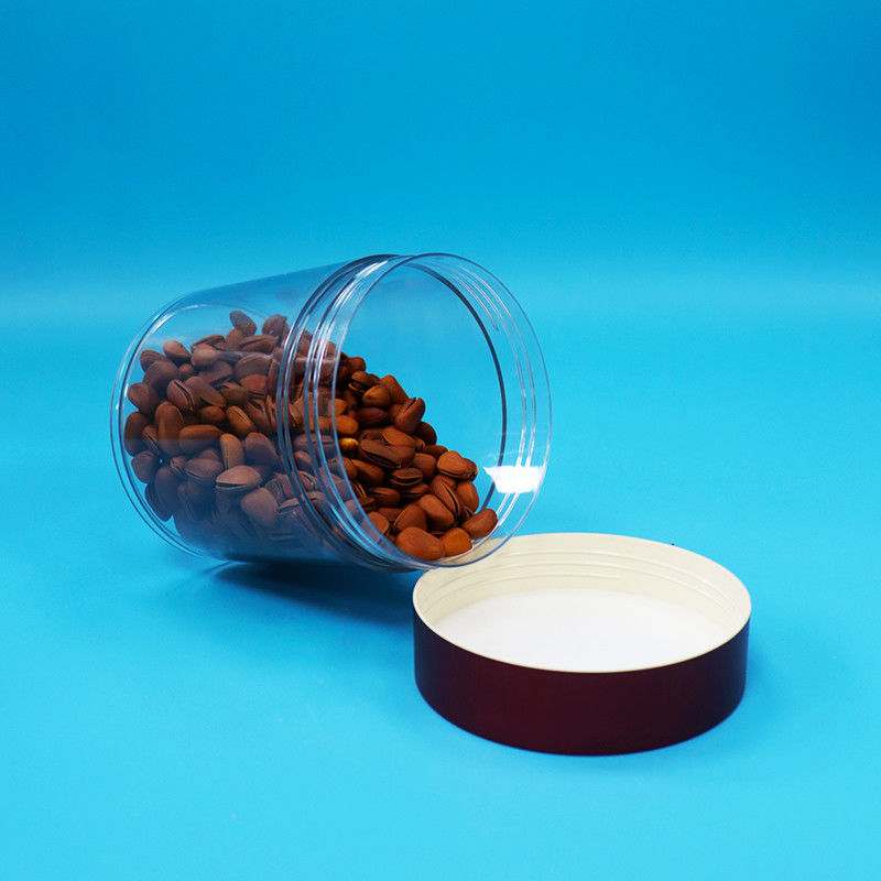 BPA libre Noix de bonbon de biscuits de qualité alimentaire en PET en plastique transparent en pot à vis couvercle rouge