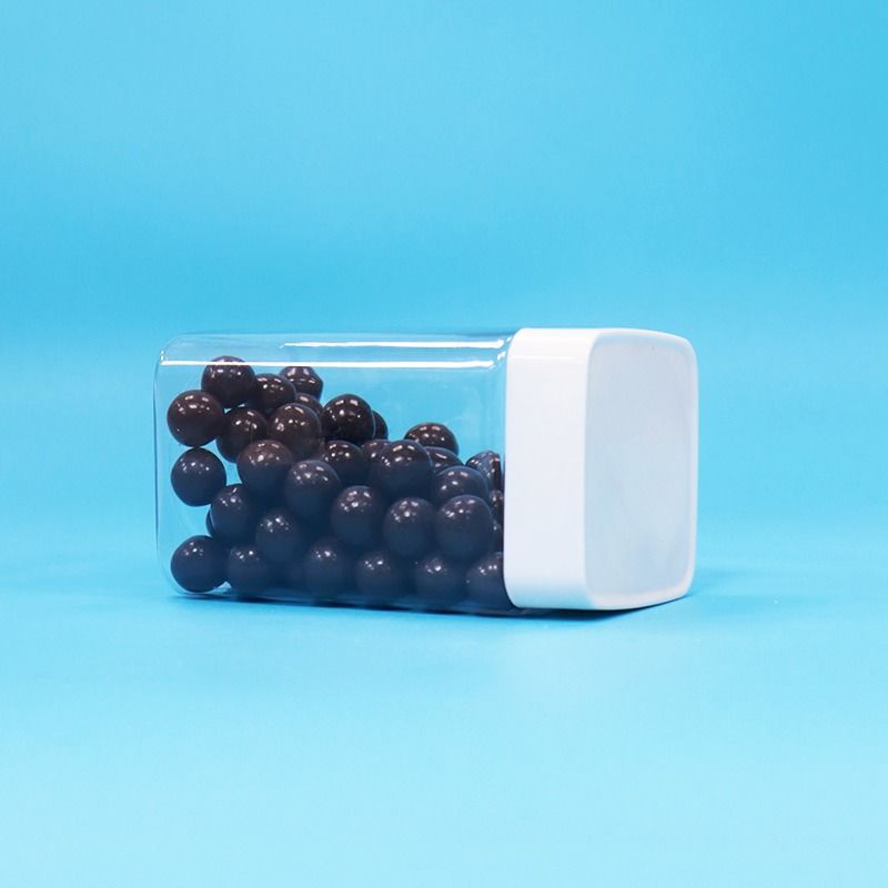 Pot à bonbons de stockage en plastique PET transparent sans BPA avec couvercle à vis carré blanc