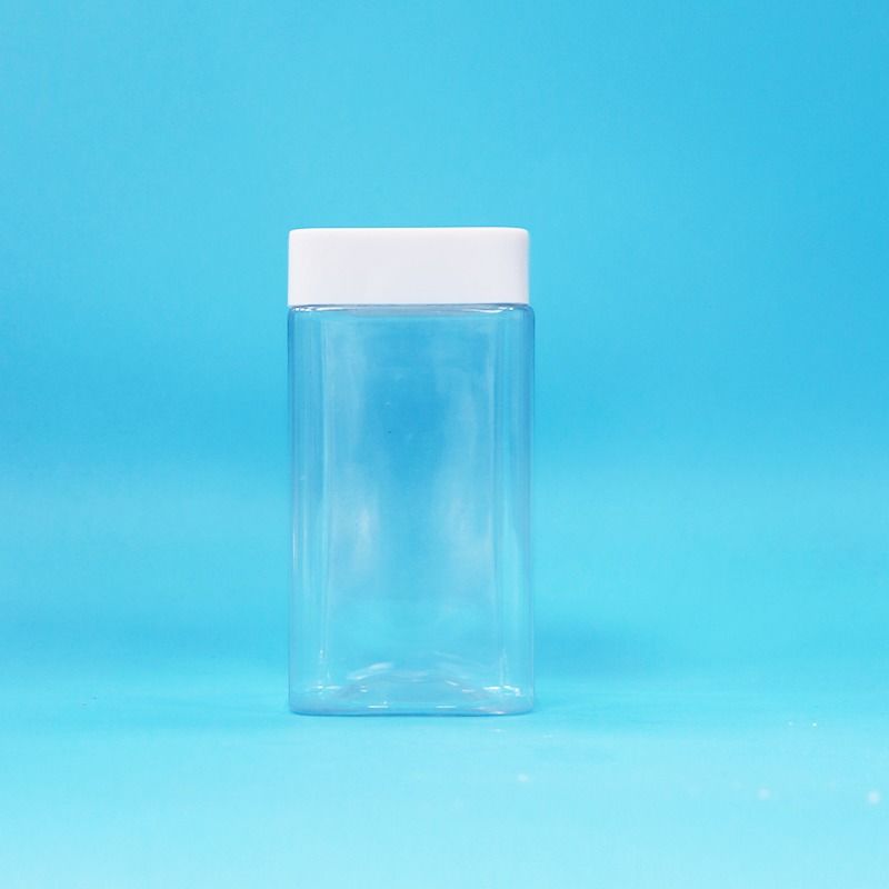 Produits alimentaires transparents carrés vides en PET plastique alimentaire bonbons biscuits confiture bocal couvercle blanc