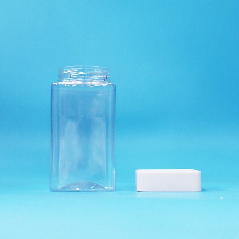Produits alimentaires transparents carrés vides en PET plastique alimentaire bonbons biscuits confiture bocal couvercle blanc
