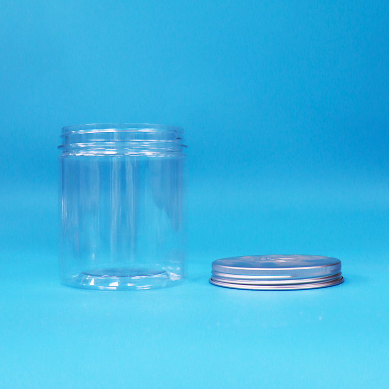 Large bouche ronde plastique transparent PET de qualité alimentaire bonbons sucrés bocal d'emballage en aluminium couvercle