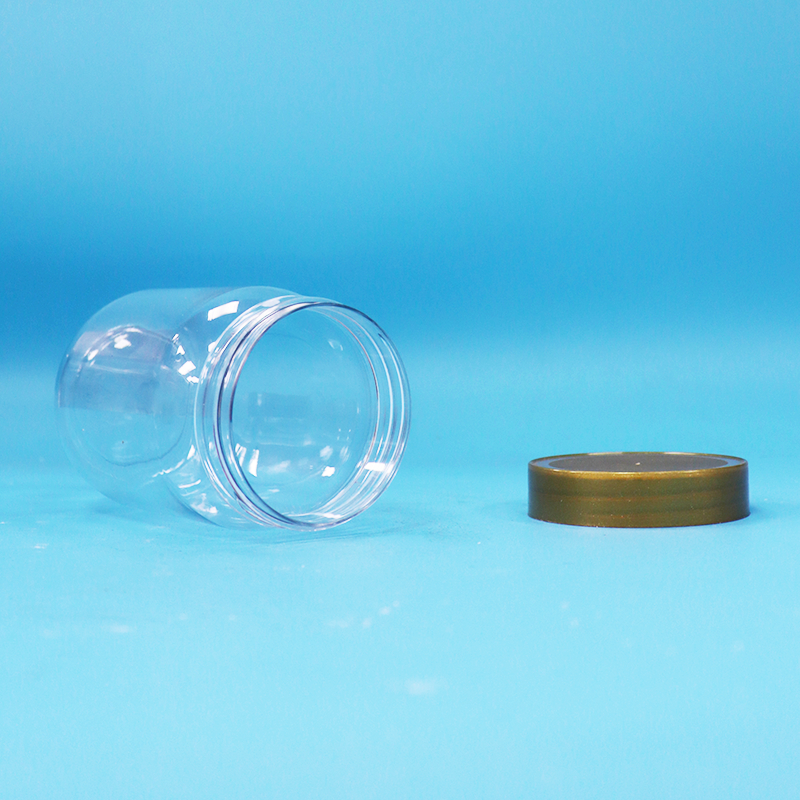 Pot transparent de forme cylindrique ronde pour aliments pour animaux de compagnie, sucette, miel, biscuit, pot en plastique, couvercle à vis marron