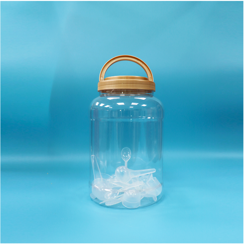 Pot à cuillère pour lait en poudre en plastique PET à large ouverture, rond et transparent, avec bouchon et poignée sans BPA
