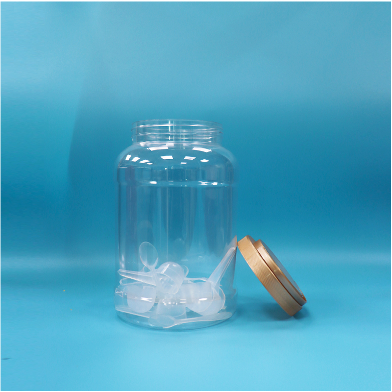 Pot à cuillère pour lait en poudre en plastique PET à large ouverture, rond et transparent, avec bouchon et poignée sans BPA