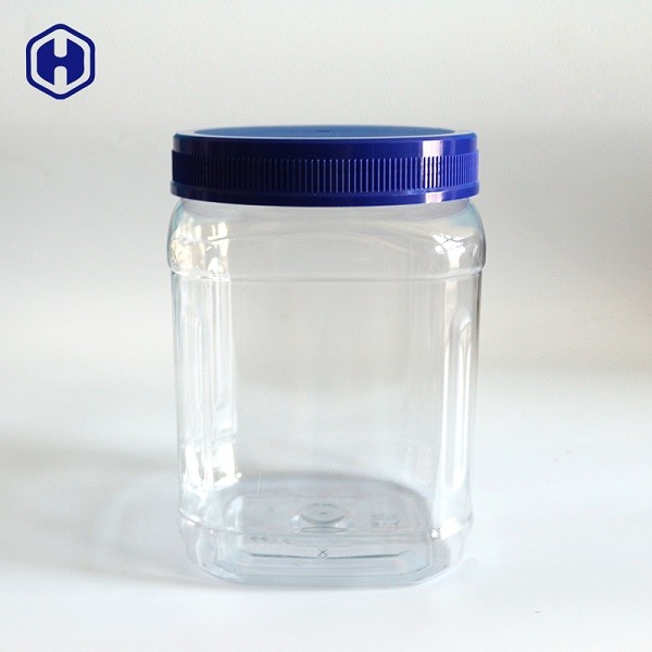 Le plastique large carré transparent de bouche cogne les pots à bouchon vissable en plastique vigoureux