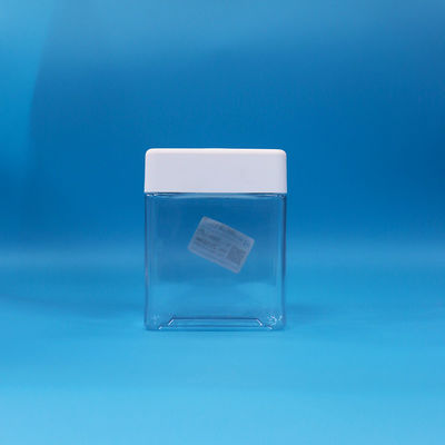 Bocaux carrés transparents en PET pour friandises, aliments, qualité alimentaire, couvercles blancs à vis