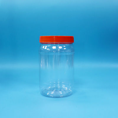 Pot de conditionnement rond en plastique transparent PET pour aliments, bonbons et noix, avec bouchon à vis rouge
