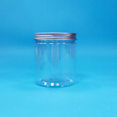 Large bouche ronde plastique transparent PET de qualité alimentaire bonbons sucrés bocal d'emballage en aluminium couvercle
