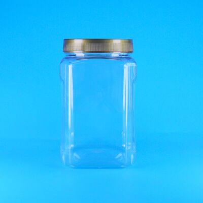 PET de forme carrée, transparent, couvercle brun, plastique, biscuits de qualité alimentaire, amandes