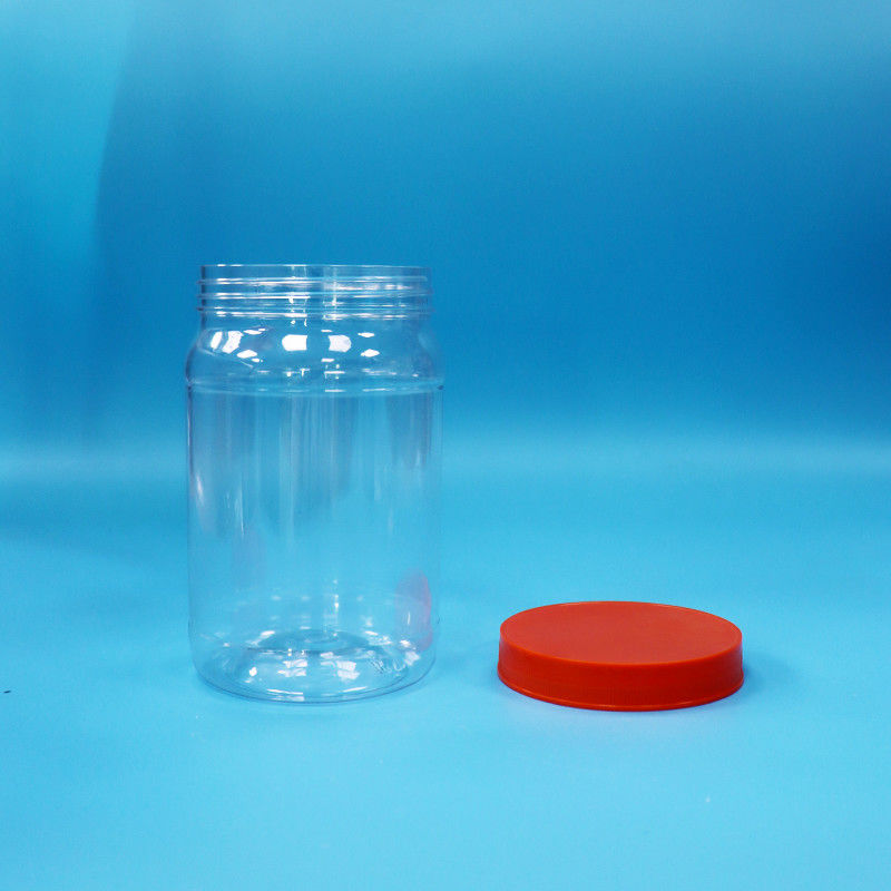 Transparent en PET plastique ronde nourriture bonbons biscuits emballage bocal couleur rouge bouchon à vis