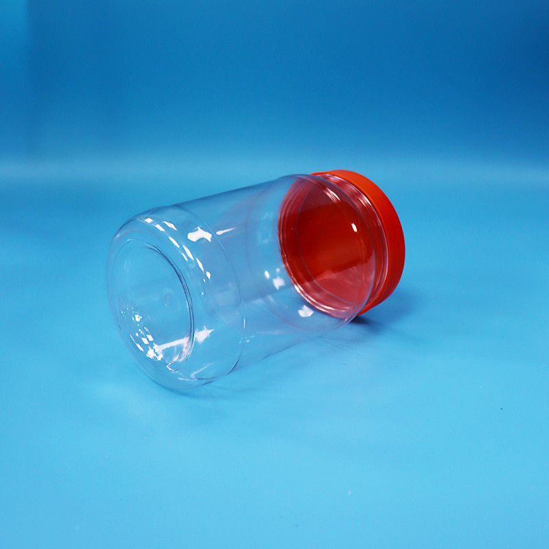 Transparent en PET plastique ronde nourriture bonbons biscuits emballage bocal couleur rouge bouchon à vis
