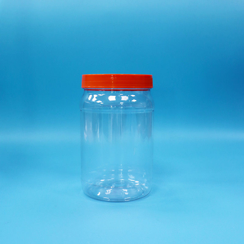 Transparent en PET plastique ronde nourriture bonbons biscuits emballage bocal couleur rouge bouchon à vis