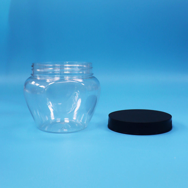 Forme unique en plastique PET transparent scellé bonbons de nourriture pot de biscuits en plastique vis à couvercle plat