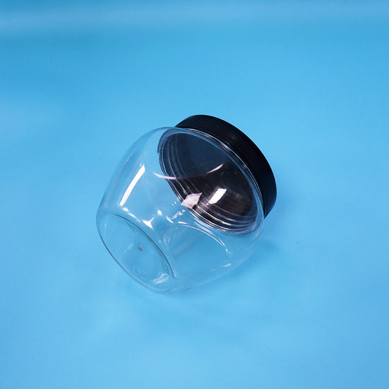 Forme unique en plastique PET transparent scellé bonbons de nourriture pot de biscuits en plastique vis à couvercle plat