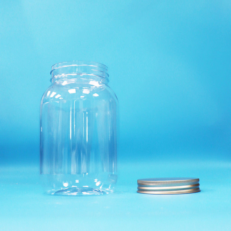 Grade alimentaire PET clair en plastique rond pot en aluminium vis plaque pour les noix de bonbons alimentaires
