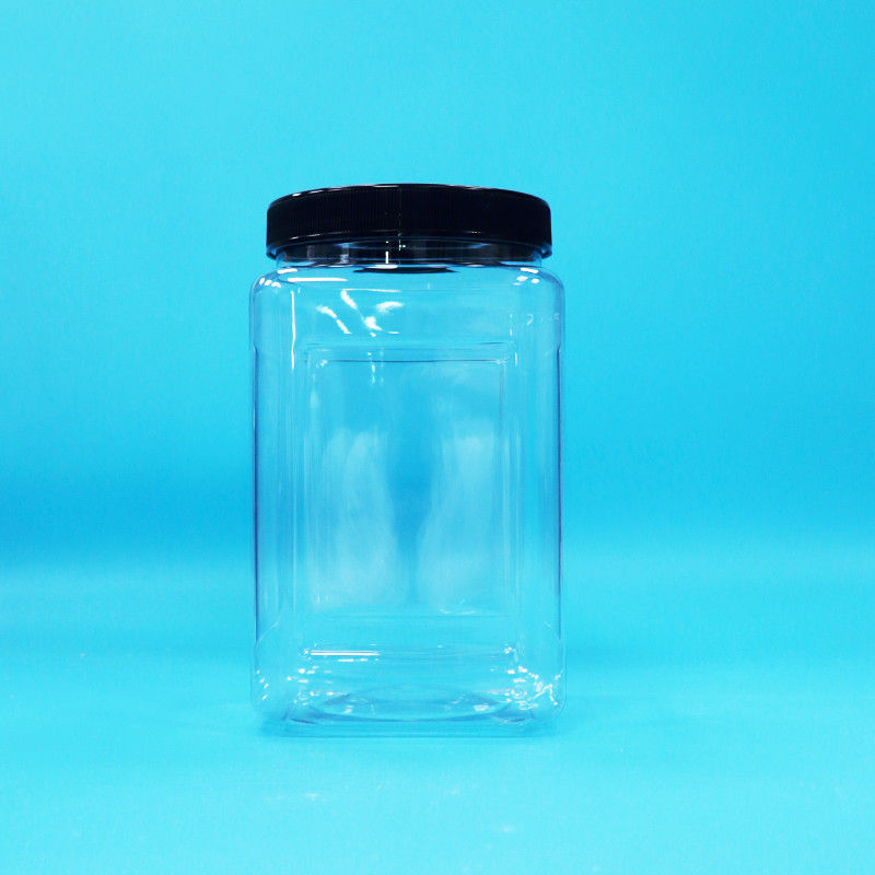 Emballages transparents Bouteilles carrées en plastique PET Couvercle noir Pour les aliments Bonbons biscuits Nouilles