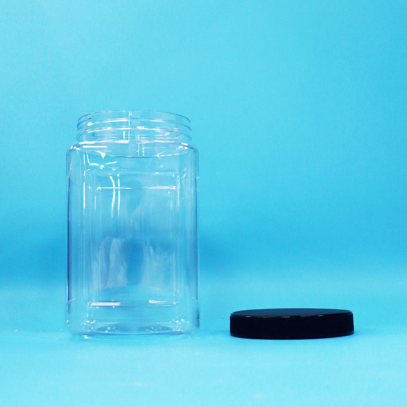 Emballages transparents Bouteilles carrées en plastique PET Couvercle noir Pour les aliments Bonbons biscuits Nouilles