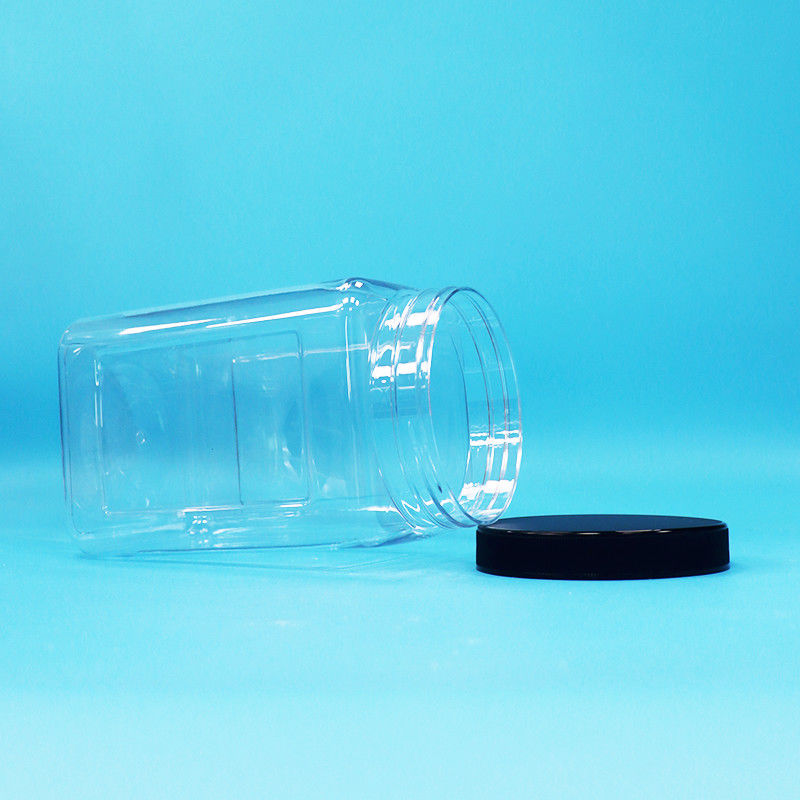 Emballages transparents Bouteilles carrées en plastique PET Couvercle noir Pour les aliments Bonbons biscuits Nouilles