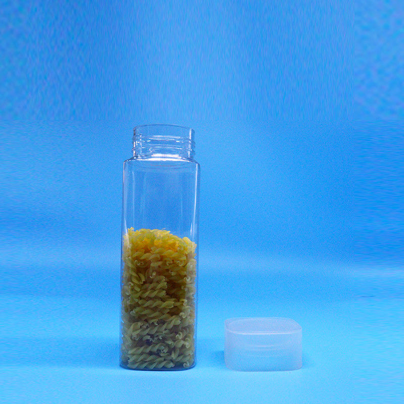 Bouche large 600 ml Snack Food Candy Jars en plastique PET carrées transparentes avec couvercle plat