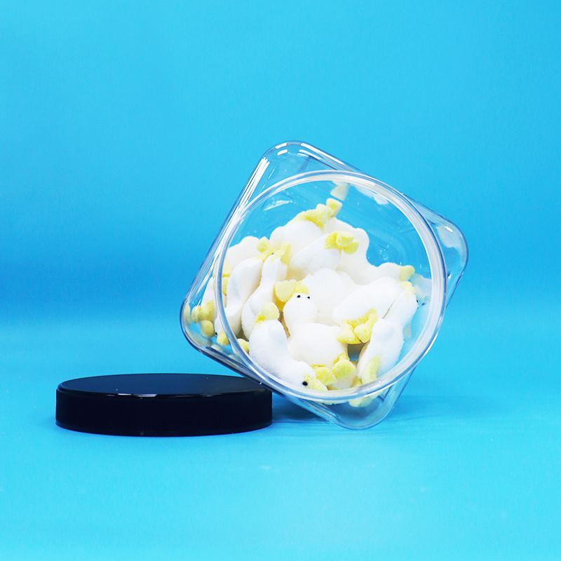 Bouteilles en plastique PET transparentes de forme carrée Cap noir pour les biscuits pour bébés