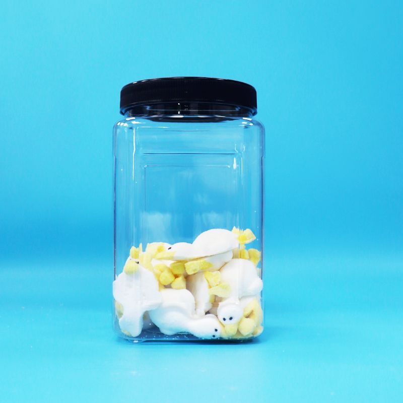 Bouteilles en plastique PET transparentes de forme carrée Cap noir pour les biscuits pour bébés