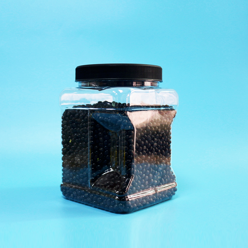 Food Grade Black Screw Lid PET Plastic Grip Square Food Jar For Baby Food Candy Cookies