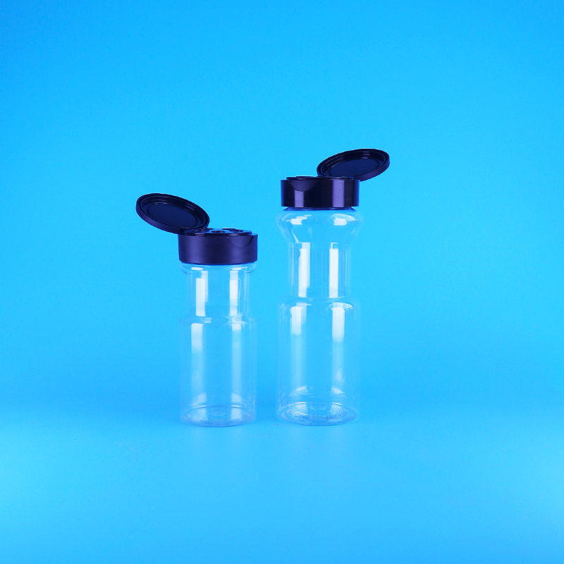 Food Grade Transparent Plastic PET Pepper Spice Sea Salt Jar Black Flip Top Cap