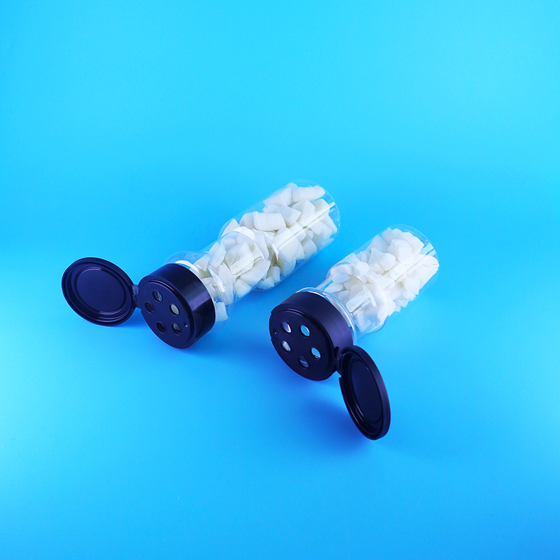 Food Grade Transparent Plastic PET Pepper Spice Sea Salt Jar Black Flip Top Cap