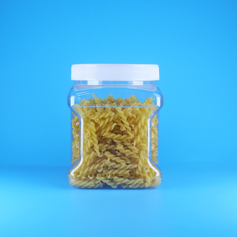 Bocaux en plastique transparents carrés en PET avec couvercle plat à vis pour doigts d'éponge et biscuits