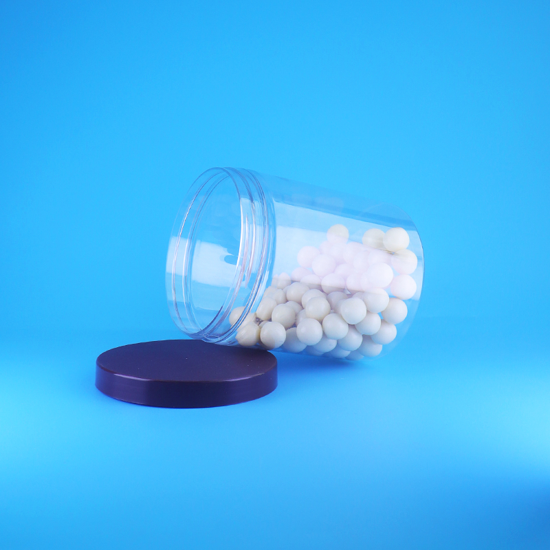 Bocaux alimentaires ronds et hauts en plastique PET transparent et hermétique pour aliments secs sucrés, avec couvercle plat à vis