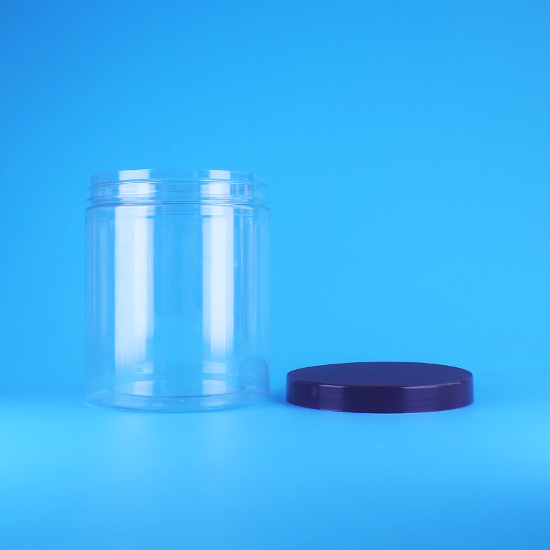 Bocal rond transparent en plastique PET à couvercle plat à vis étanche, sans BPA, design personnalisé pour fruits secs