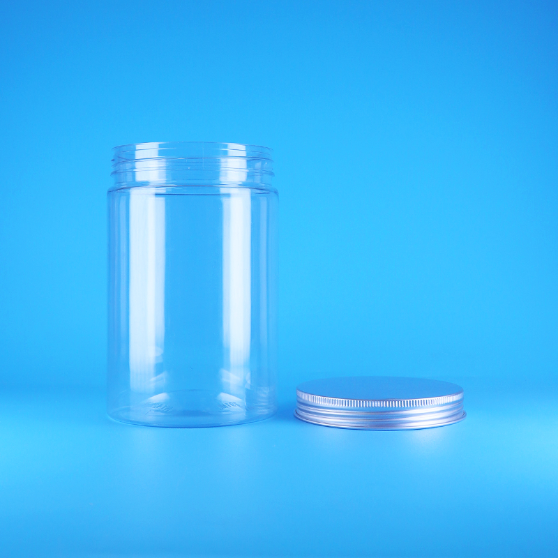 Pot rond en plastique PET transparent à large ouverture pour aliments, bonbons, noix, avec couvercle plat à vis