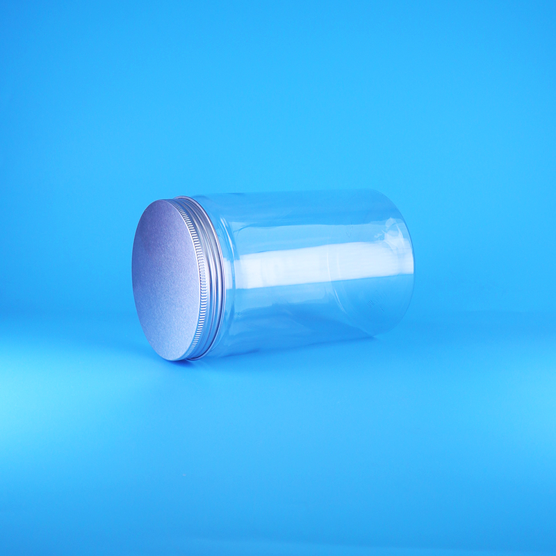 Pot rond en plastique PET transparent à large ouverture pour aliments, bonbons, noix, avec couvercle plat à vis