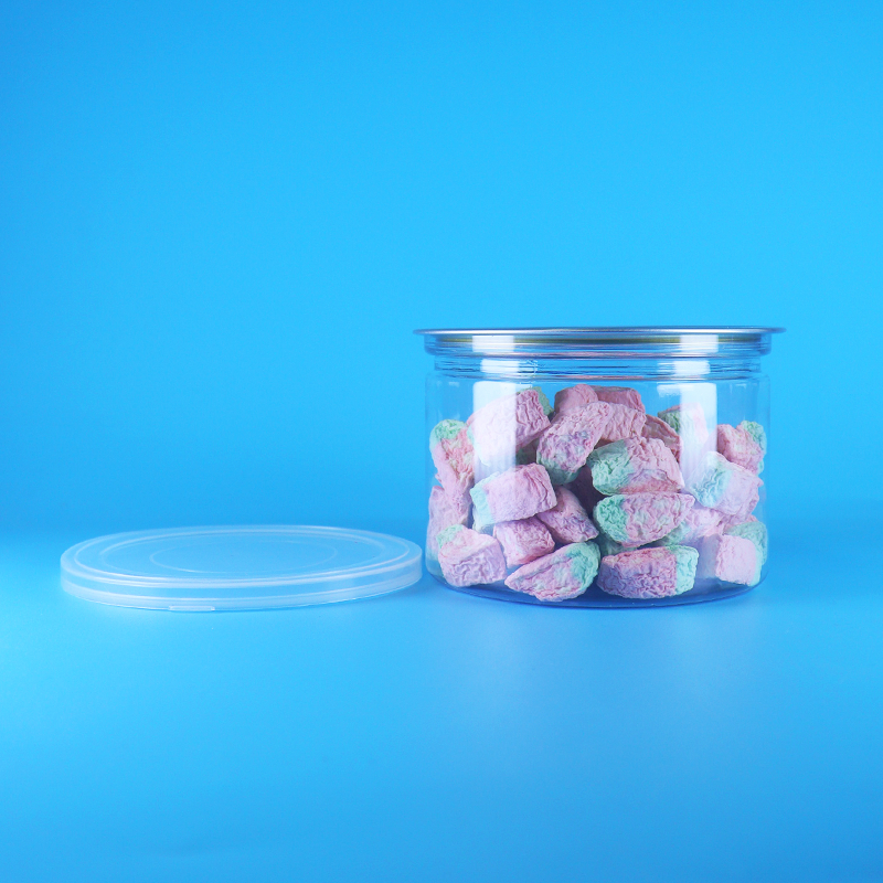 Boîte ronde en PET transparent avec couvercle facile à ouvrir pour aliments, bonbons, biscuits, collations, thé