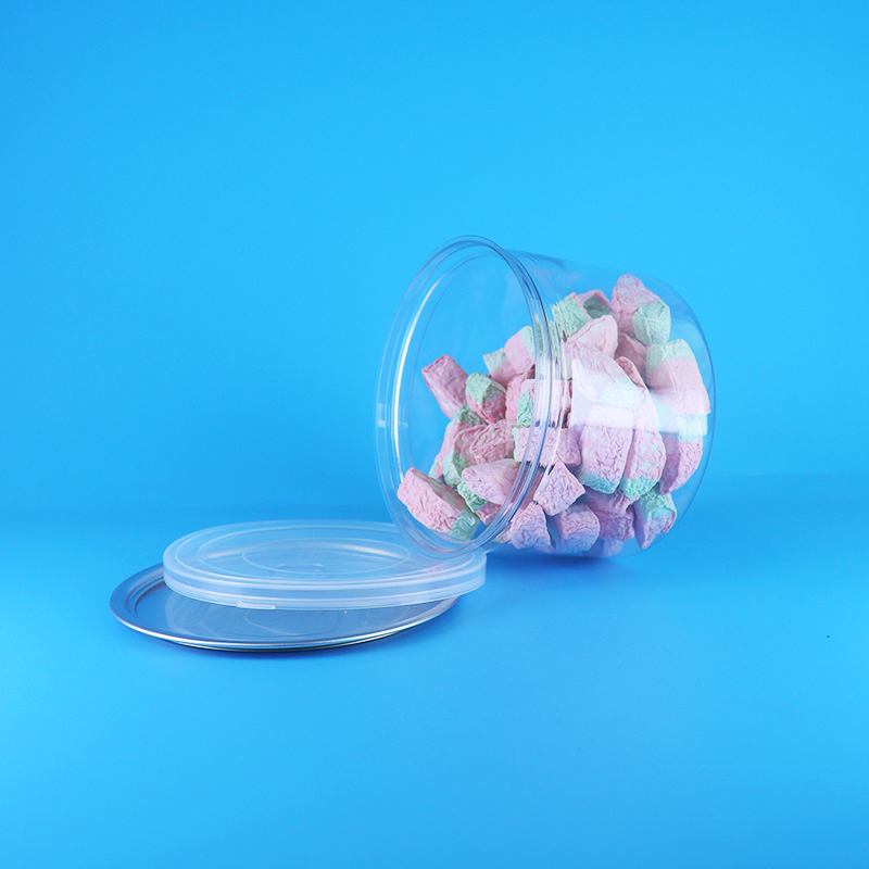Boîte ronde en PET transparent avec couvercle facile à ouvrir pour aliments, bonbons, biscuits, collations, thé
