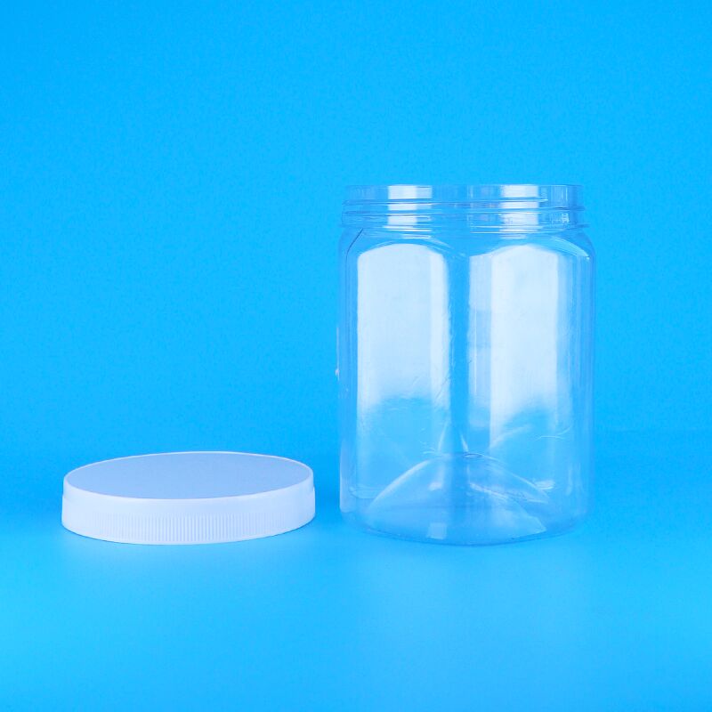 Pot à biscuits en plastique PET transparent de forme hexagonale avec noix de pécan et frites, couvercle plat blanc