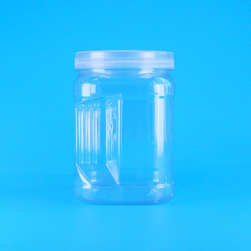 Bocaux carrés transparents en plastique pour animaux de compagnie, poignée, ours, biscuits, lait, dattes, canneberges, cookies