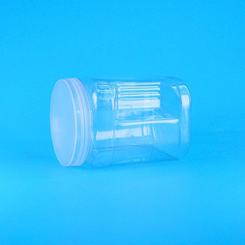 Bocaux carrés transparents en plastique pour animaux de compagnie, poignée, ours, biscuits, lait, dattes, canneberges, cookies