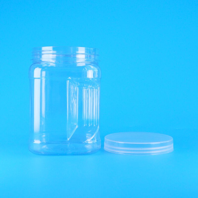 Bocaux carrés en plastique PET transparent avec couvercles à vis, prise en main, riz noir, blé, crackers