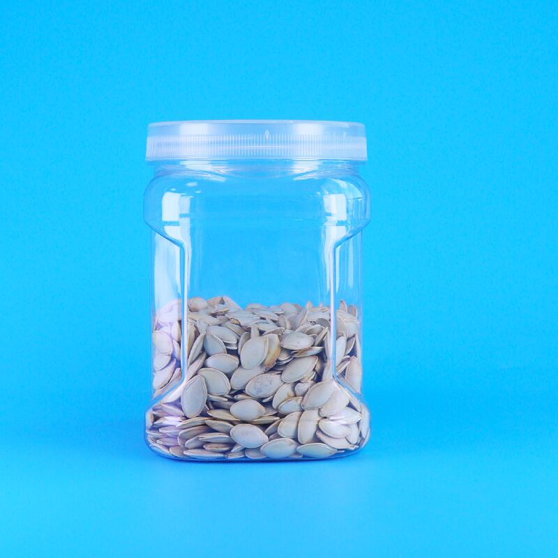 Bocaux carrés en plastique PET transparent avec couvercles à vis, prise en main, riz noir, blé, crackers