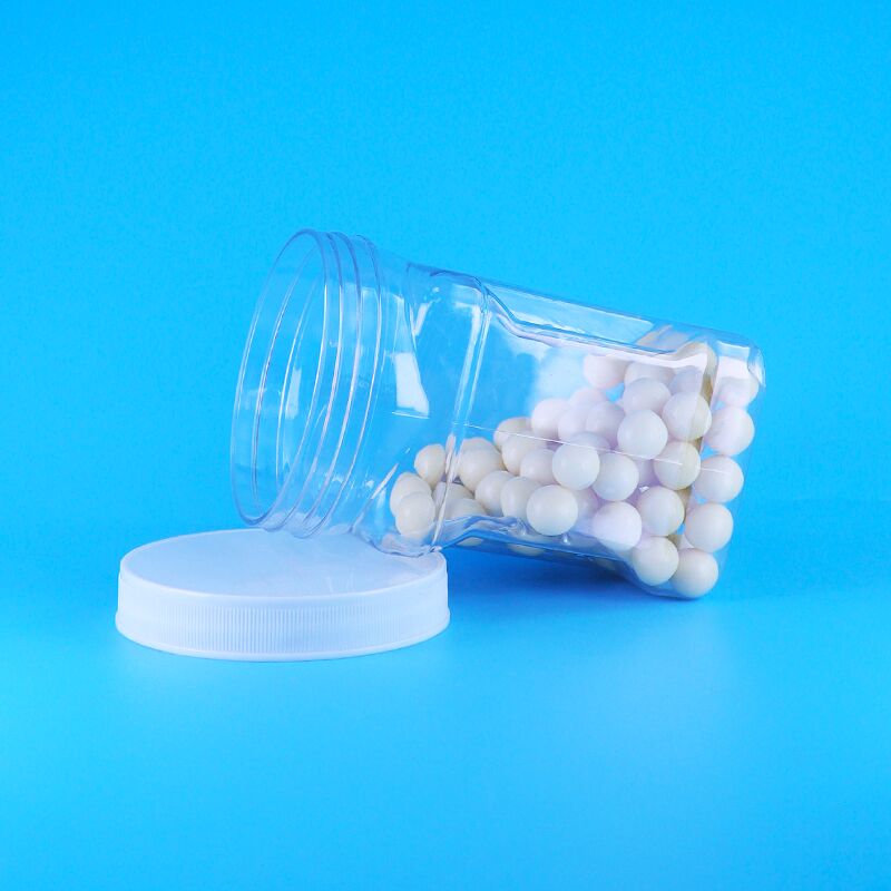 Remplissage de biscuits de sésame à base de maïs en PET plastique transparent, couvercles à vis carrés, fermeture carrée, bocaux sans BPA