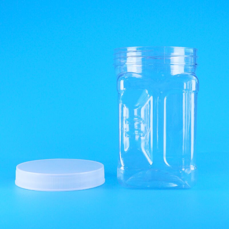 Remplissage de biscuits de sésame à base de maïs en PET plastique transparent, couvercles à vis carrés, fermeture carrée, bocaux sans BPA