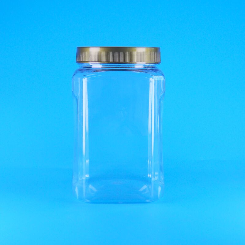 PET de forme carrée, transparent, couvercle brun, plastique, biscuits de qualité alimentaire, amandes