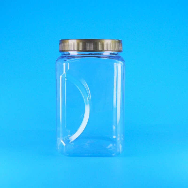 PET de forme carrée, transparent, couvercle brun, plastique, biscuits de qualité alimentaire, amandes